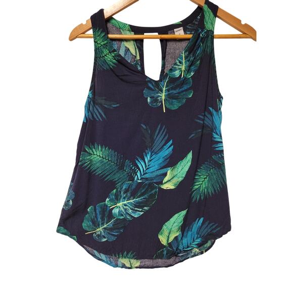 Tropical Leaf Print Tank Top Summer Vacation Beachy Coastal Resort Cruise Sz XS - Picture 1 of 6